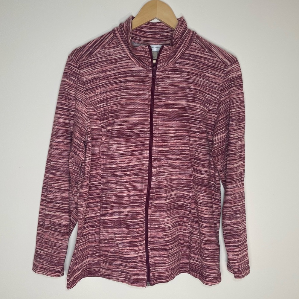 Christopher & Banks | Petite Pink Marled Zip-Up Jacket w/ Metallic Accents | PL